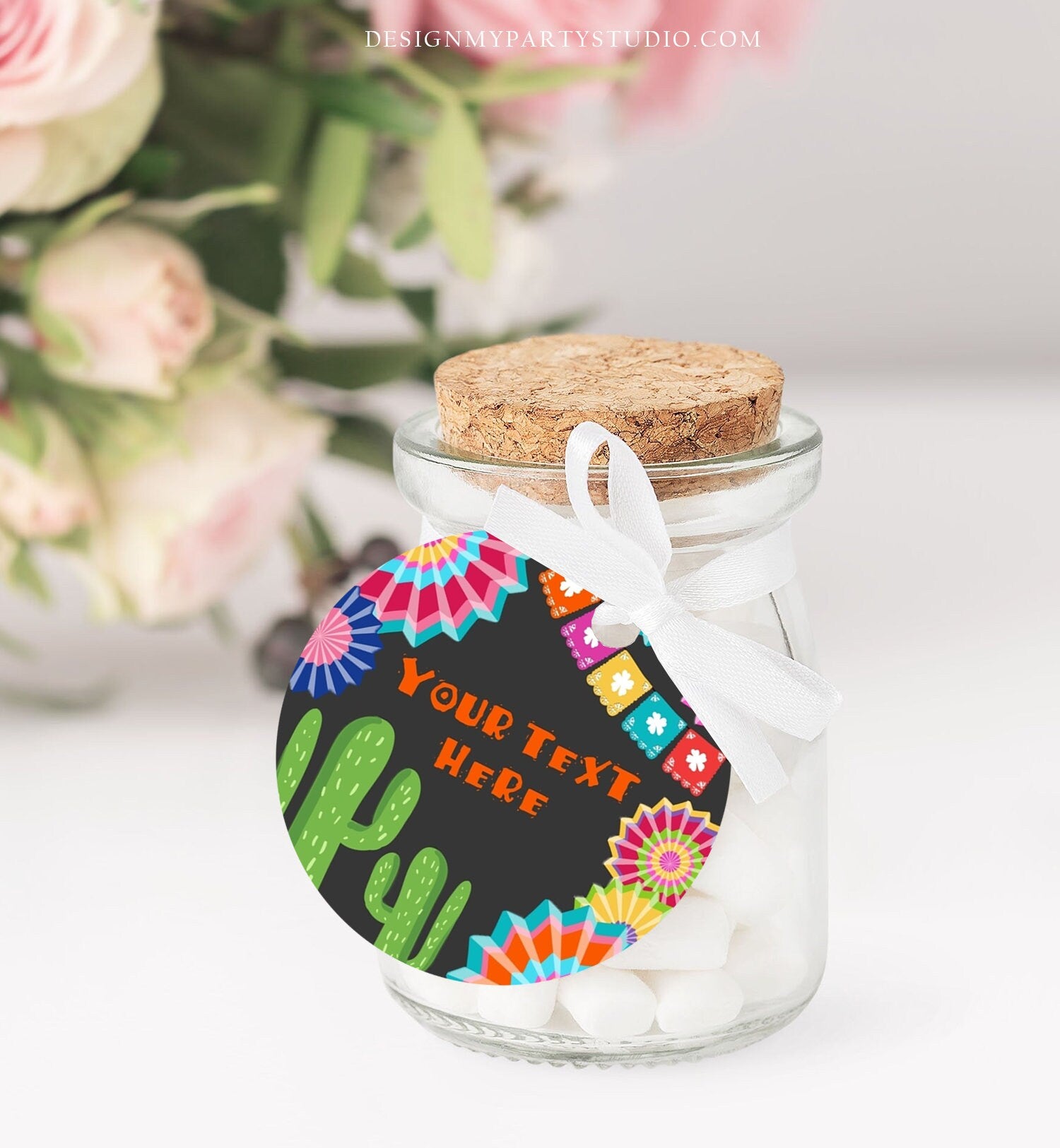 Editable Fiesta Cactus Thank You Favor Tags Round Squared Baby Shower Birthday Bridal Shower Stickers Succulent Mexican Corjl Template 0236