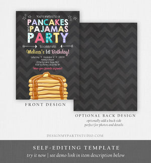 Editable Pancakes and Pajamas Birthday Invitation Girl Birthday Sleepover Pajama PJ Party Pink Download Corjl Template Printable 0313