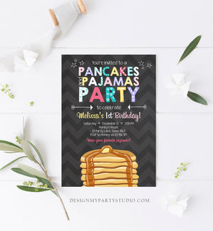 Editable Pancakes and Pajamas Birthday Invitation Girl Birthday Sleepover Pajama PJ Party Pink Download Corjl Template Printable 0313