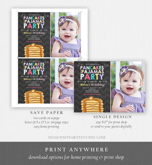 Editable Pancakes and Pajamas Birthday Invitation Girl Birthday Sleepover Pajama PJ Party Pink Photo Download Corjl Template Printable 0313
