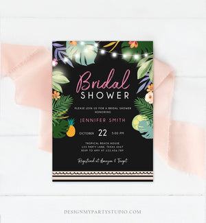 Editable Tropical Bridal Shower Invitation Wedding Aloha Coed Shower Party Luau Palm Hawaiian Leaves Beach Corjl Template Printable 0183