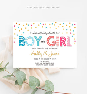 Editable Gender Reveal Invitation Boy or Girl Reveal Invite Blue or Pink He or She Instant Download Printable Template Corjl