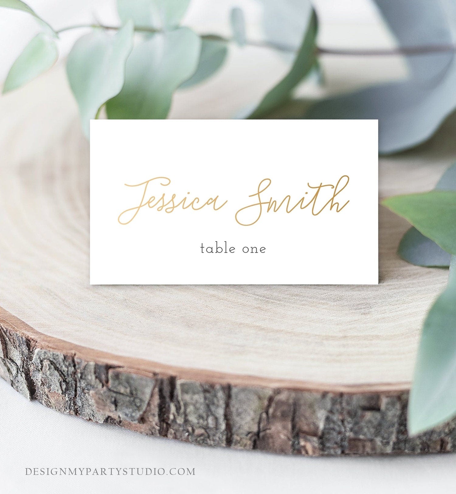 Editable Gold Text Food Label Place Card Tent Cards Escort Card Wedding Elegant Bridal Shower Rustic Seating Card Name Card Corjl Template