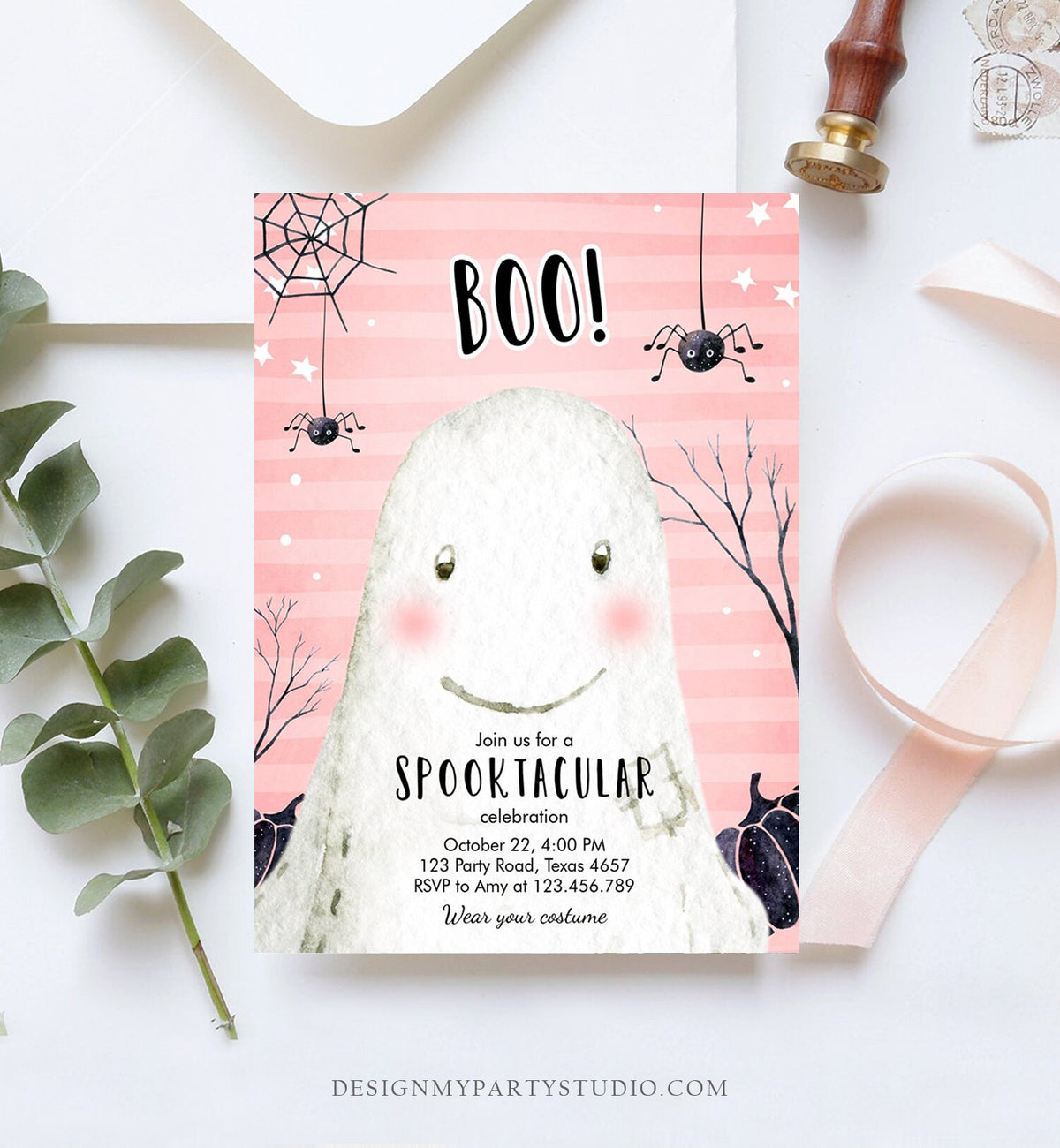 Editable Halloween Birthday Invitation Costume Party Girl Pink Kids Boo Bash Kids Halloween Download Printable Template Corjl 0315