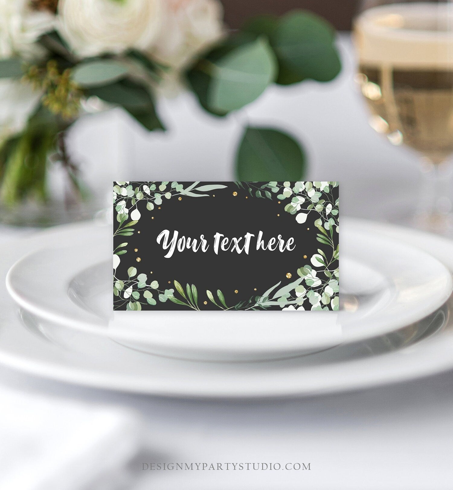 Editable Greenery Place Card Wedding Food Labels Bohemian Tent Cards Escort Card Foliage Seating Card Name Card Printable Corjl 0253
