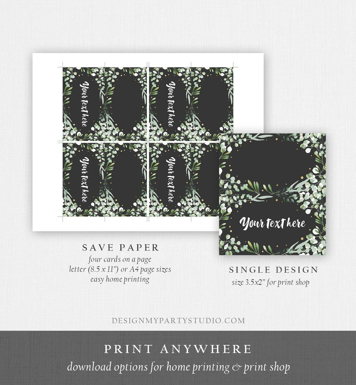 Editable Greenery Place Card Wedding Food Labels Bohemian Tent Cards Escort Card Foliage Seating Card Name Card Printable Corjl 0253