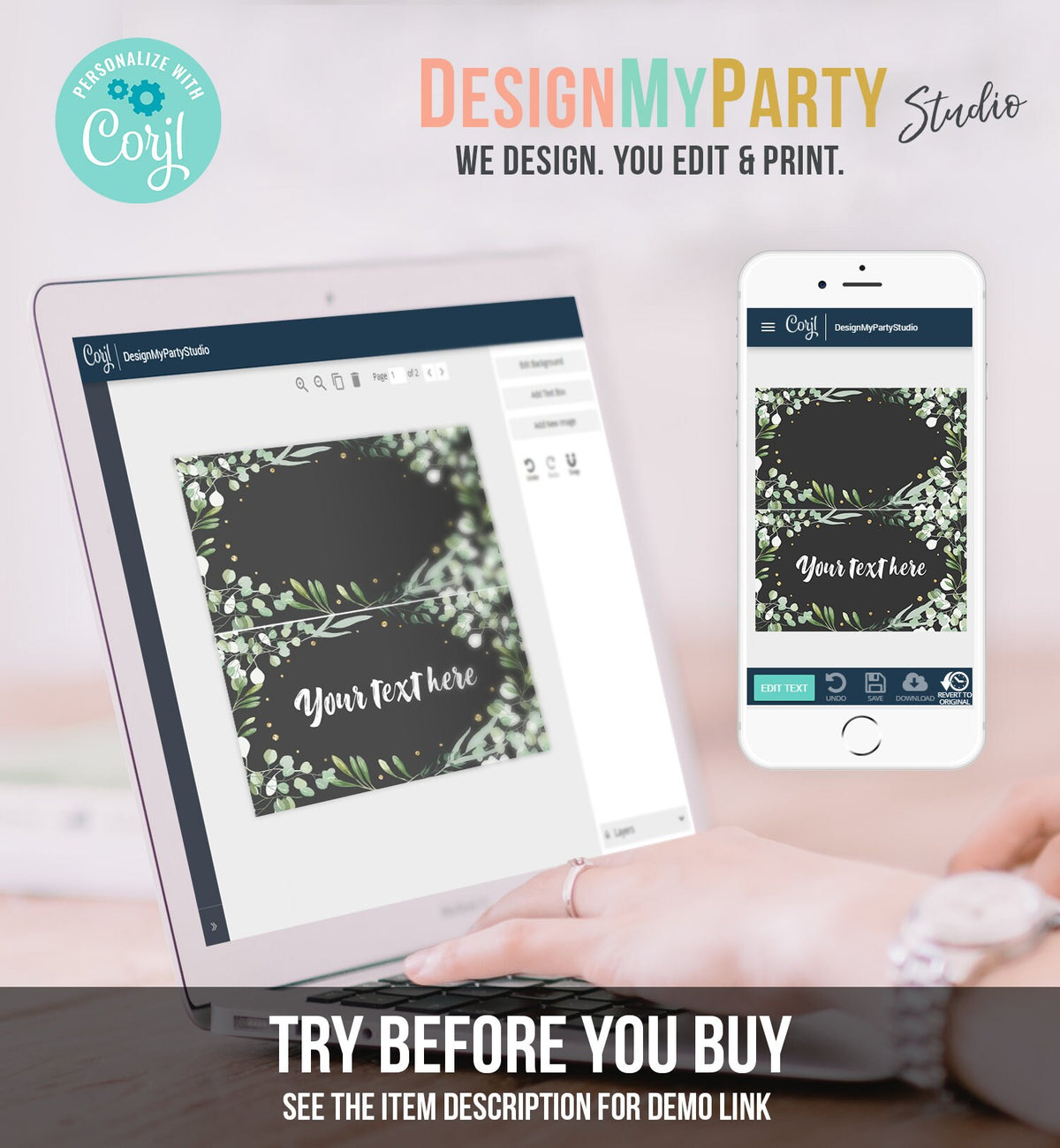 Editable Greenery Place Card Wedding Food Labels Bohemian Tent Cards Escort Card Foliage Seating Card Name Card Printable Corjl 0253