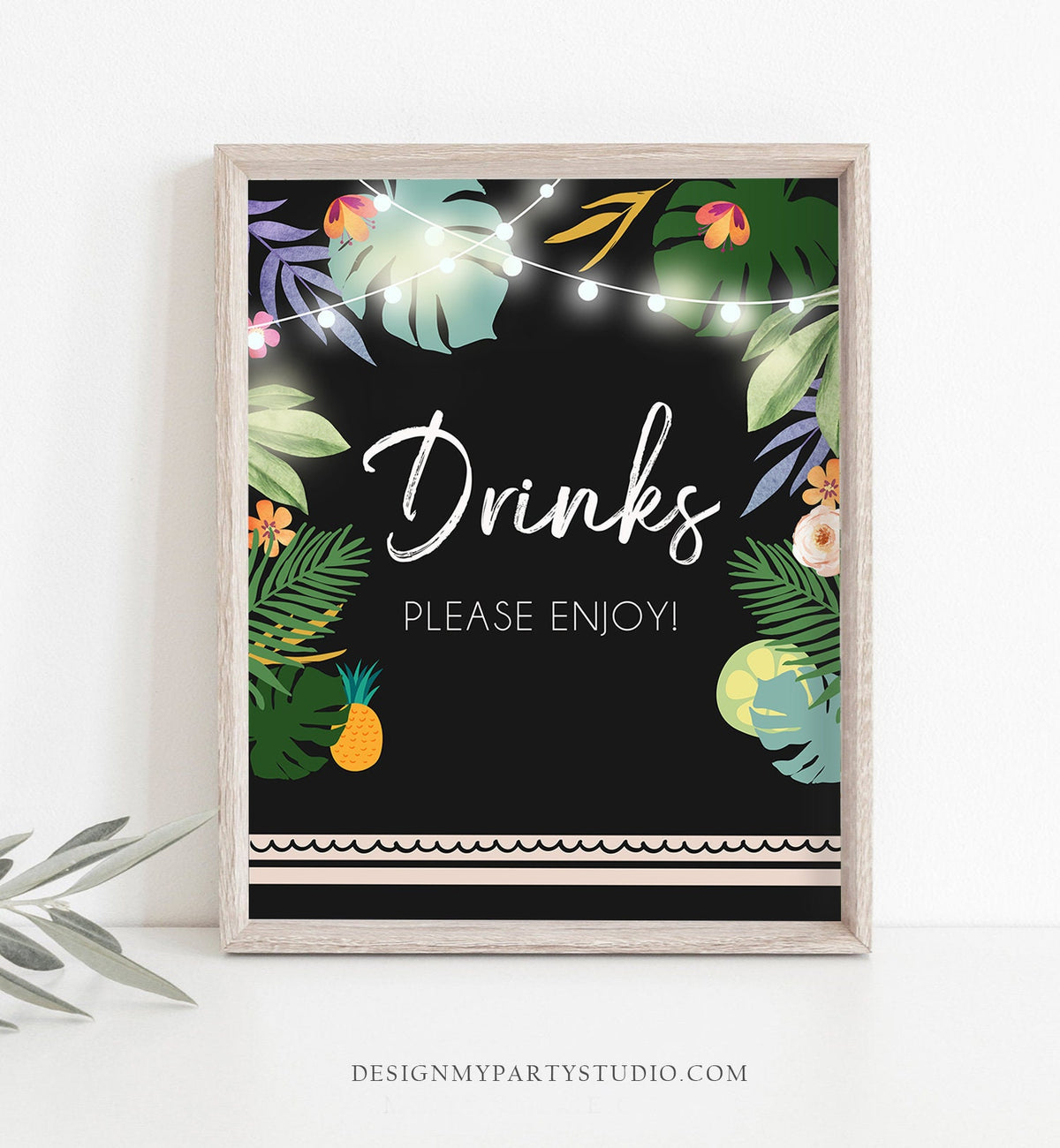 Drinks Table Sign Tropical Fiesta Aloha Luau Party Table Sign Cheers Birthday Bridal Shower Baby Shower 8x10 Instant Download Printable 0183