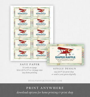Editable Diaper Raffle Ticket Airplane Baby Shower Travel Adventure Diaper Game Red Plane Diaper Ticket Game Corjl Template Printable 0011