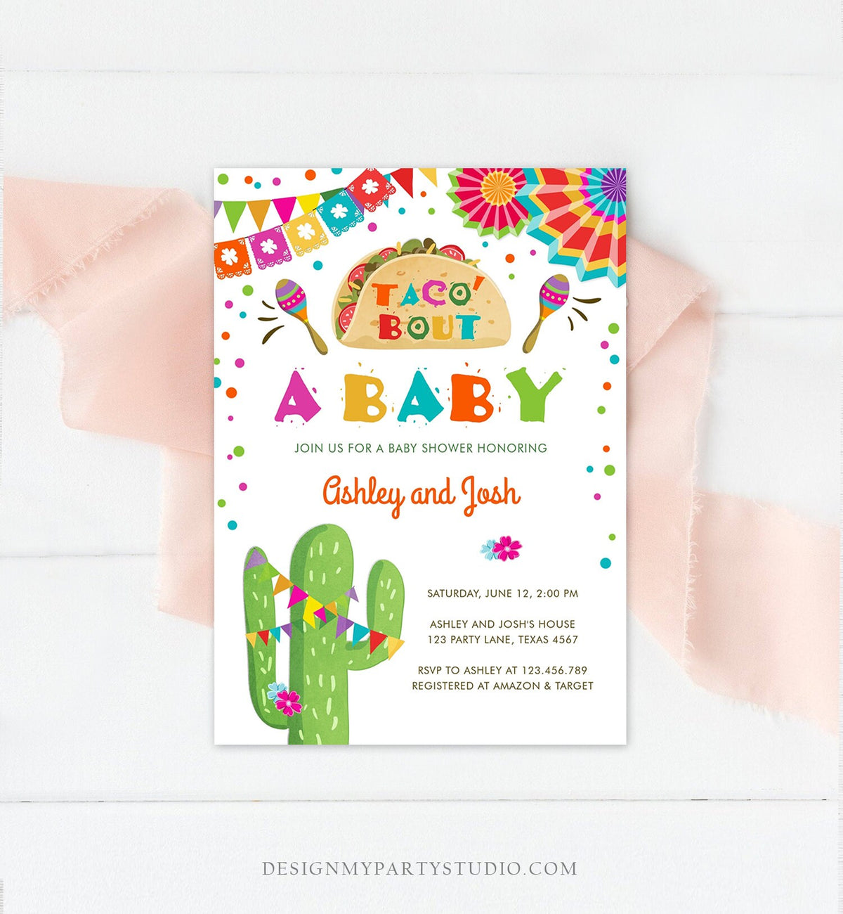Editable Taco Bout A Baby Baby Shower Invitation Fiesta Cactus Mexican Couples Coed Shower Instant Download Printable Corjl Template 0045