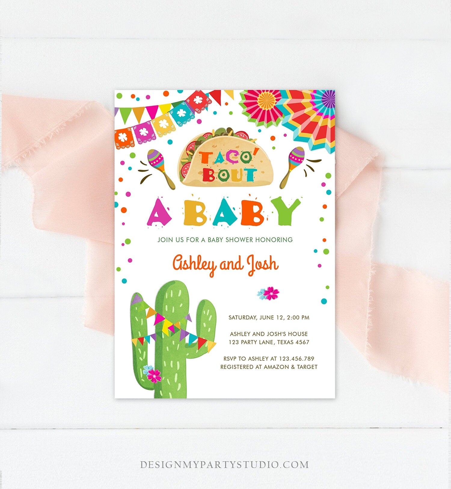 Editable Taco Bout A Baby Baby Shower Invitation Fiesta Cactus Mexican Couples Coed Shower Instant Download Printable Corjl Template 0045