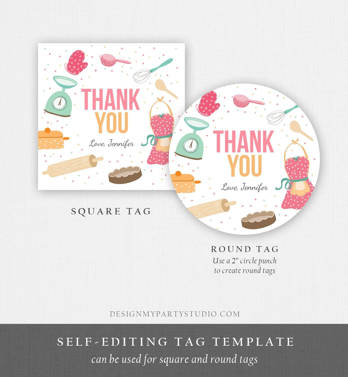 Editable Cooking Favor Tags Tags Baking Birthday Thank you tags Kids Stock The Kitchen Bridal Shower Stickers Template Corjl PRINTABLE 0219
