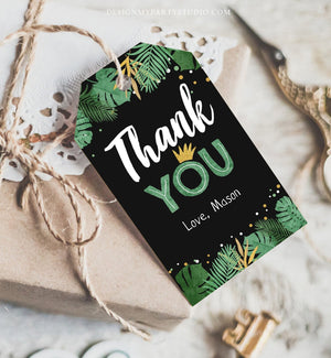 Editable Tropical Safari Favor Tags Thank You Wild One Label Jungle Zoo Wild Things Boy Green Gold Gift Tag Download Corjl Template 0332