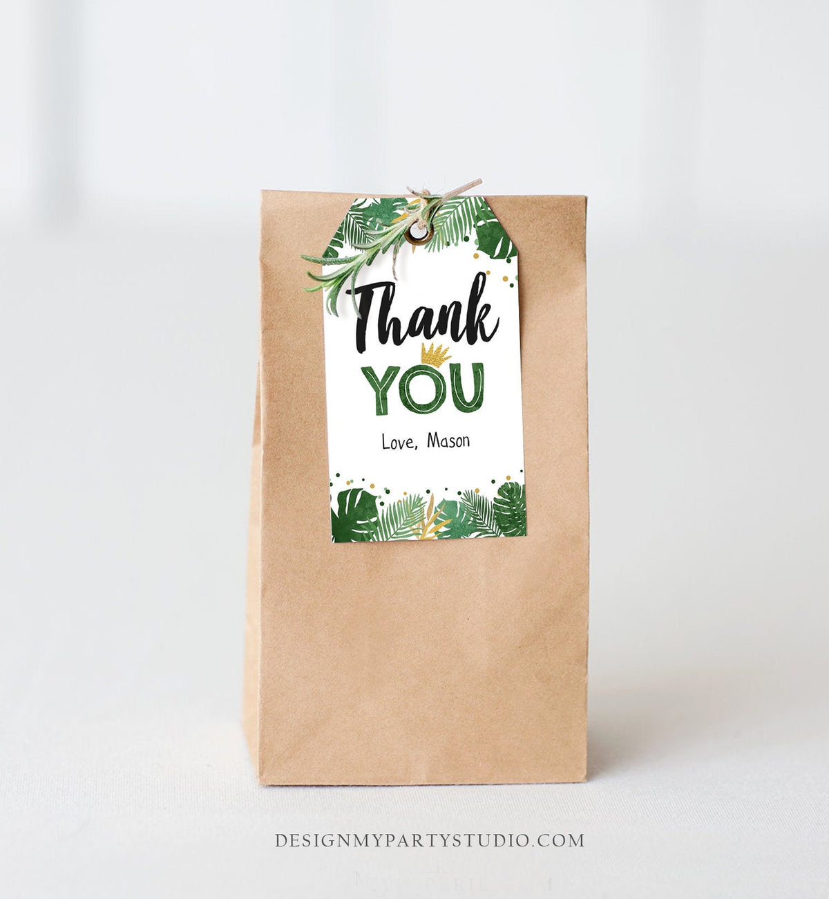 Editable Tropical Safari Favor Tags Thank You Wild One Label Jungle Zoo Wild Things Boy Green Gold Gift Tag Download Corjl Template 0332