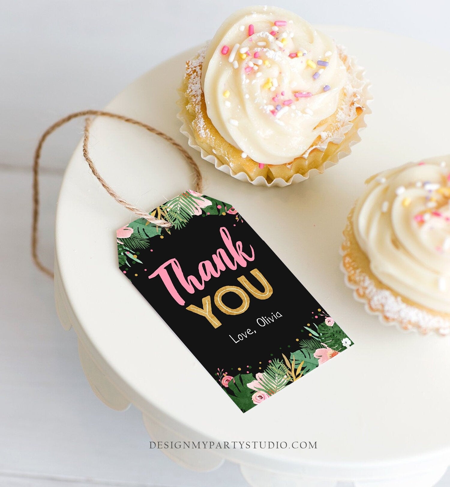 Editable Tropical Safari Favor Tags Thank You Wild One Label Jungle Zoo Wild Things Girl Pink Gold Gift Tag Download Corjl Template 0332