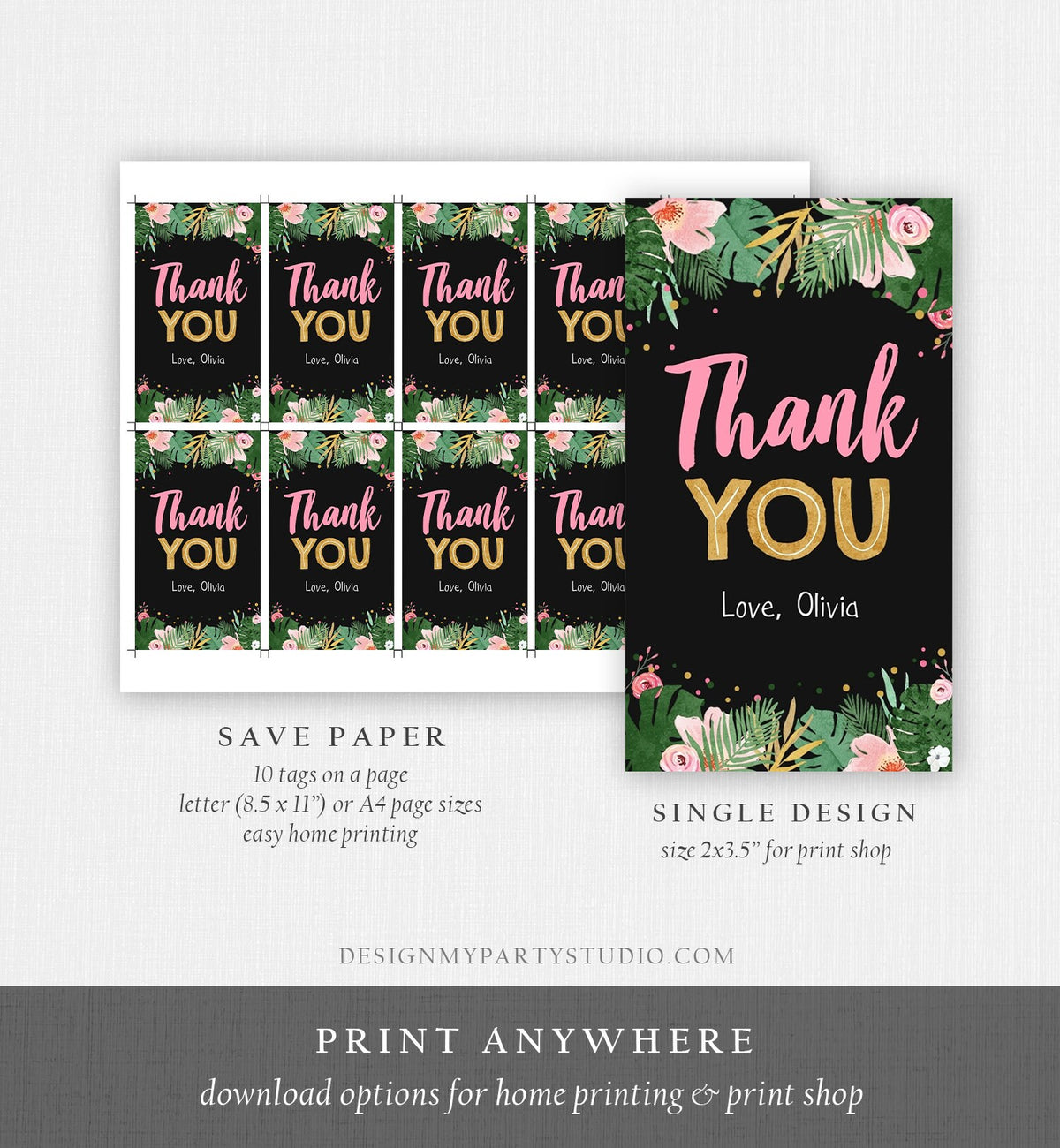 Editable Tropical Safari Favor Tags Thank You Wild One Label Jungle Zoo Wild Things Girl Pink Gold Gift Tag Download Corjl Template 0332