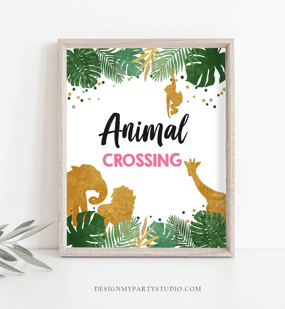 Animal Crossing Birthday Sign Girl  Safari Animals Party Wild One Two Wild Tropical Pink Gold Jungle Zoo Table Sign Decor Printable 0016