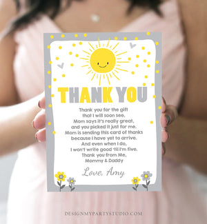 Editable Baby Shower Thank You Card Sunshine Thank You Note Gender Neutral Sunshine Birthday Summer Template Download Digital Corjl 0070