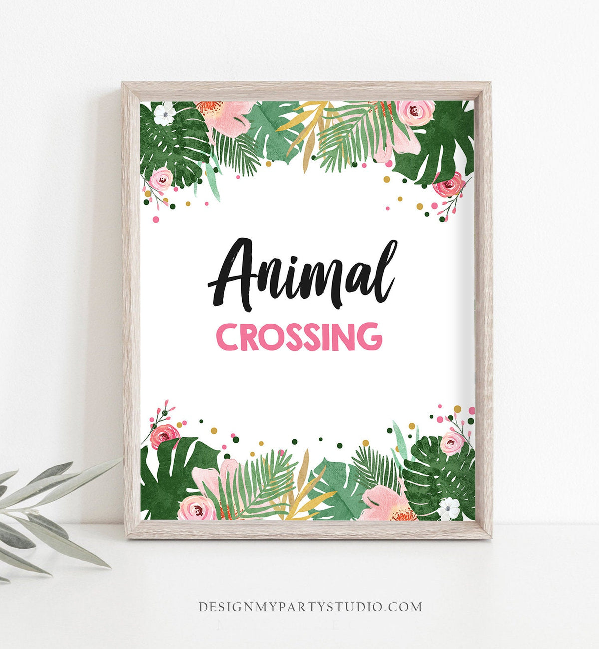 Animal Crossing Birthday Sign Girl Safari Animals Party Wild One Two Wild Tropical Pink Gold Jungle Zoo Table Sign Decor Printable 0332