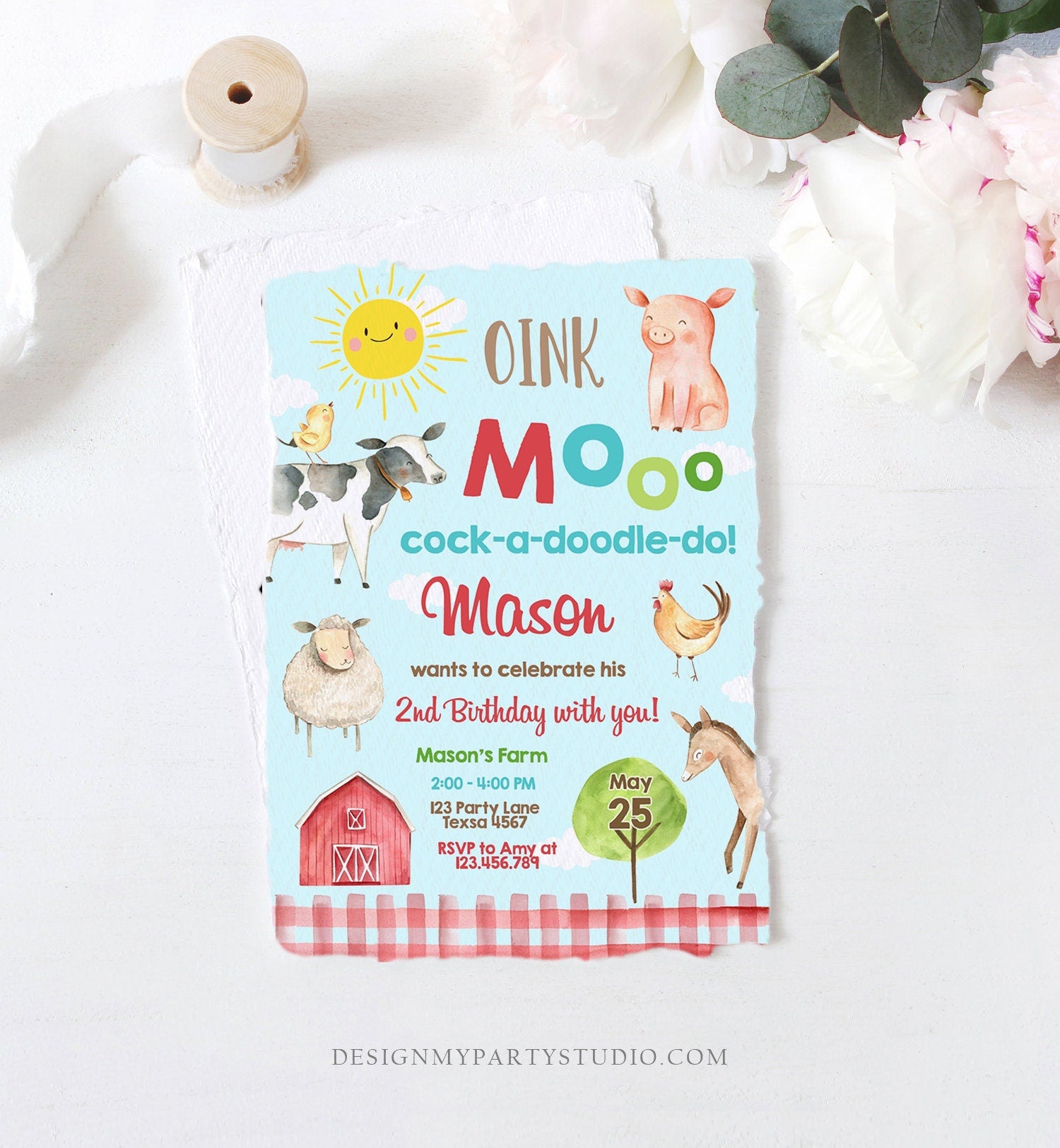 Editable Farm Birthday Invitation Boy Farm Animals Boy Barnyard Birthday Party Download Printable Invitation Template Digital Corjl 0160