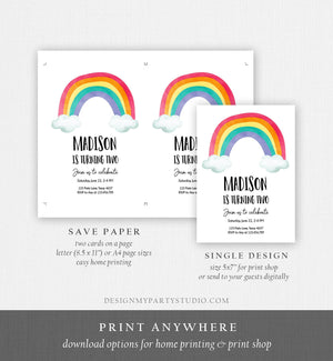 Editable Rainbow Birthday Invitation Kids Girl Boy Neutral Party Clouds Colorful Rainbow Colors Printable Corjl Template Digital 0272