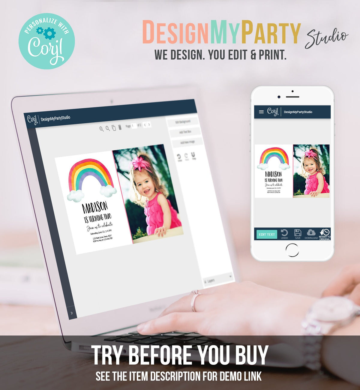 Editable Rainbow Birthday Invitation Kids Girl Boy Neutral Party Clouds Colorful Rainbow Colors Printable Corjl Template Digital 0272