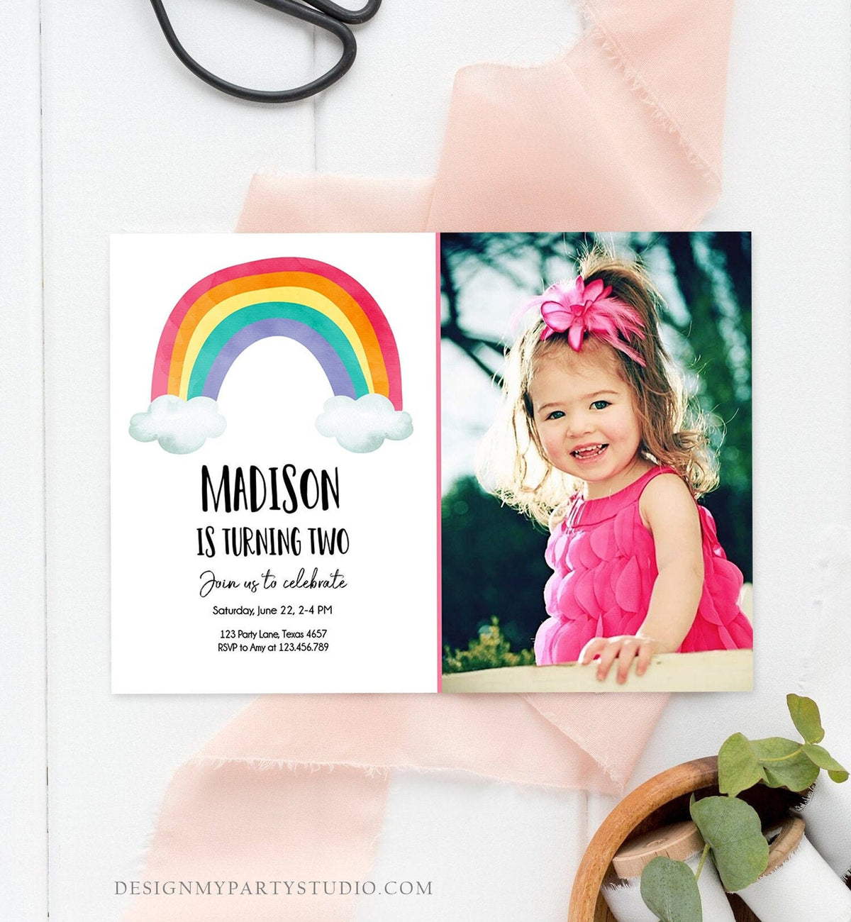 Editable Rainbow Birthday Invitation Kids Girl Boy Neutral Party Clouds Colorful Rainbow Colors Printable Corjl Template Digital 0272