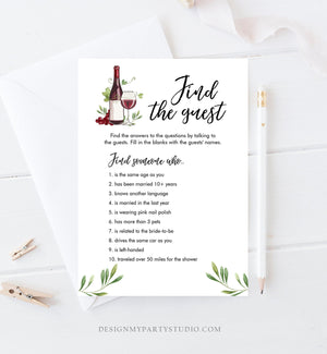 Editable Find the Guest Bridal Shower Game Wine Tasting Vineyard Grapes Wedding Shower Activity Download Corjl Template Printable 0234