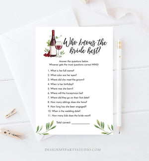 Editable Who Knows the Bride Best Bridal Shower Game Wine Tasting Vineyard Grapes Wedding Shower Activity Corjl Template Printable 0234