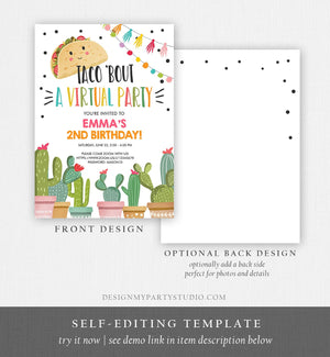 Editable Taco Bout a Virtual Party Birthday Invitation Fiesta Cactus Zoom Party Video Chat Quarantine Party Distancing Corjl Template 0254
