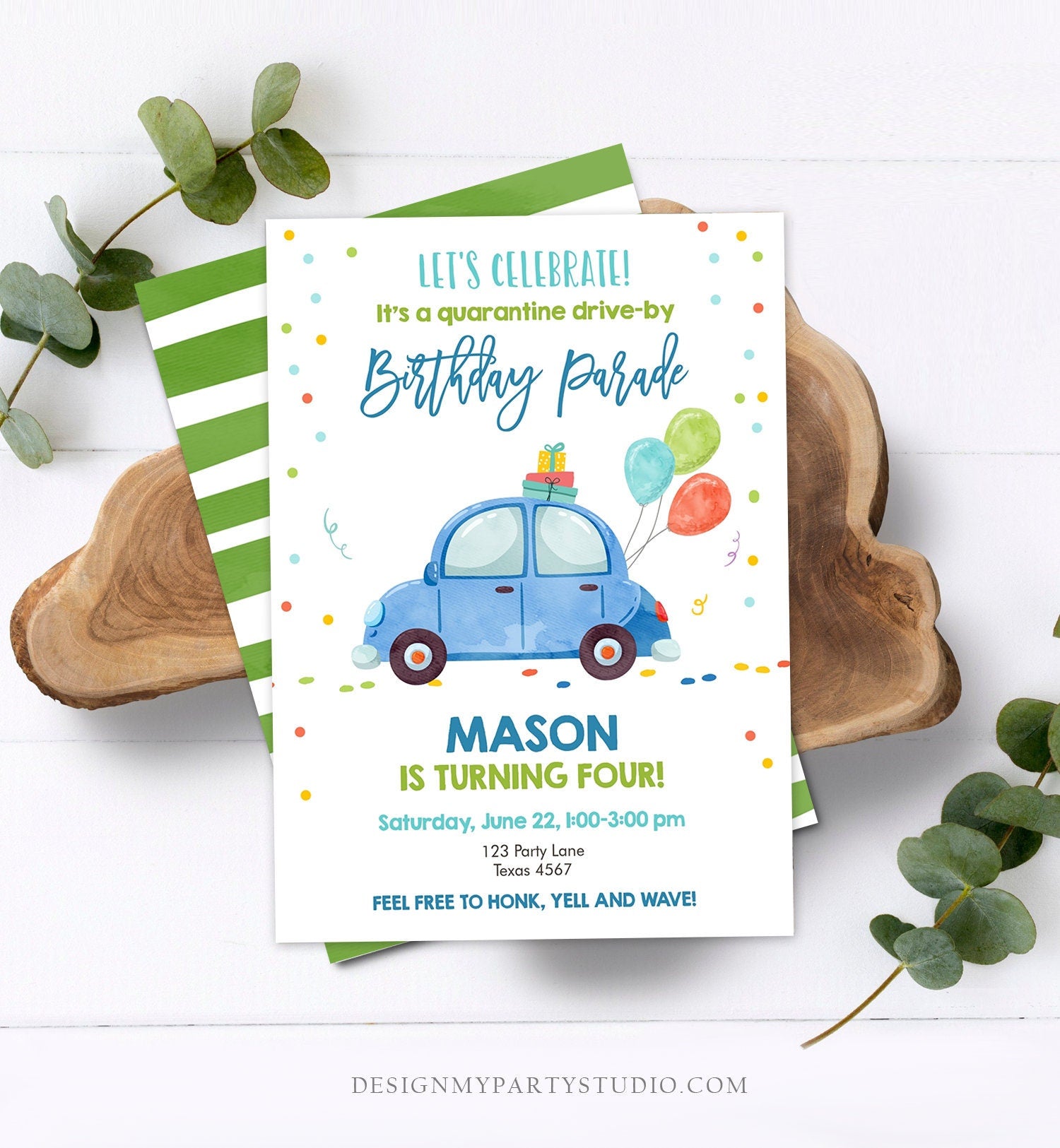 Editable Drive By Birthday Parade Invitation Virtual Party Invite Honk Wave Car Boy Quarantine Party Instant Download Digital Corjl 0333