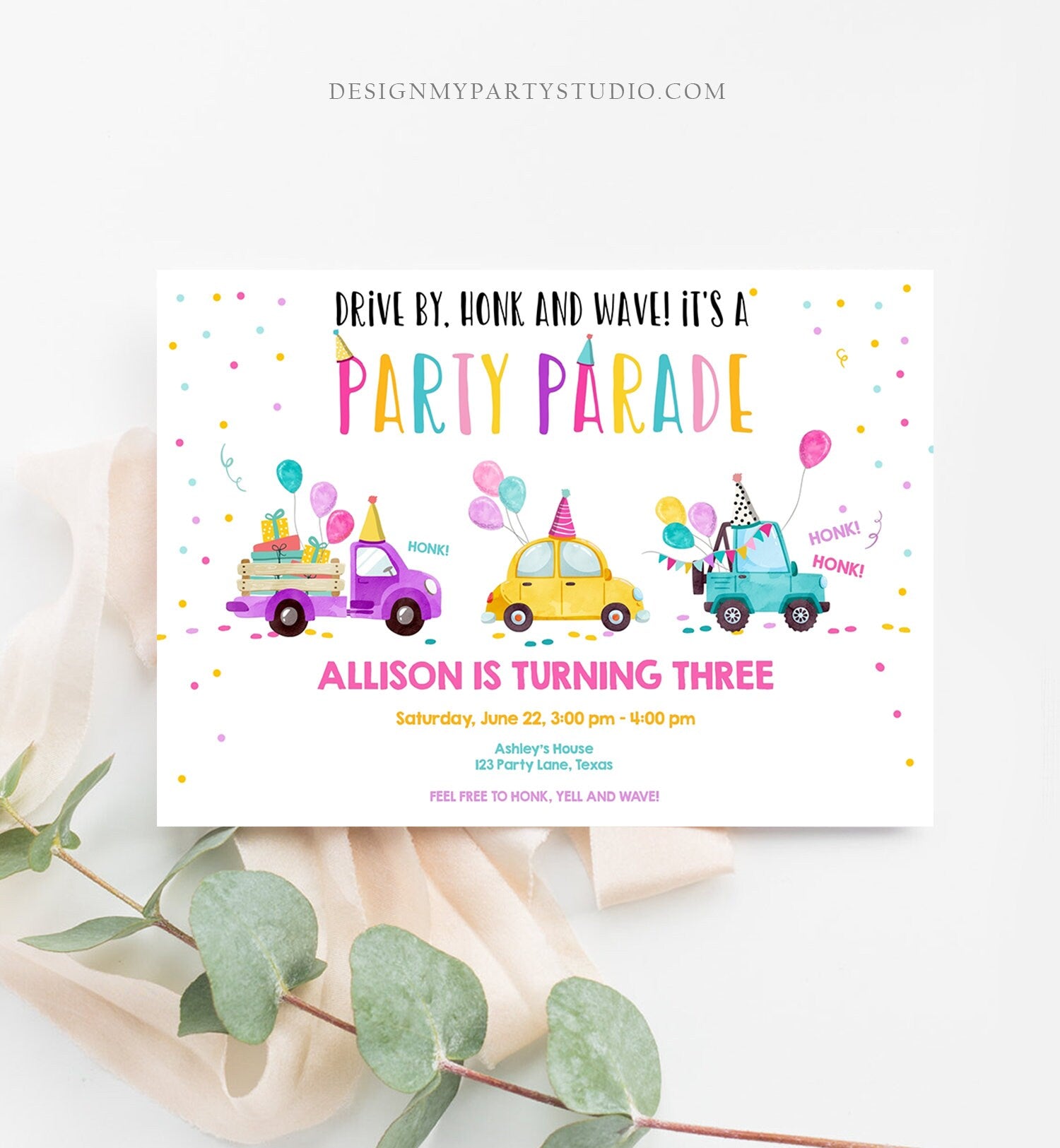 Editable Drive By Birthday Parade Invitation Virtual Party Invite Girl Pink Quarantine Birthday Party Instant Download Digital Corjl 0333
