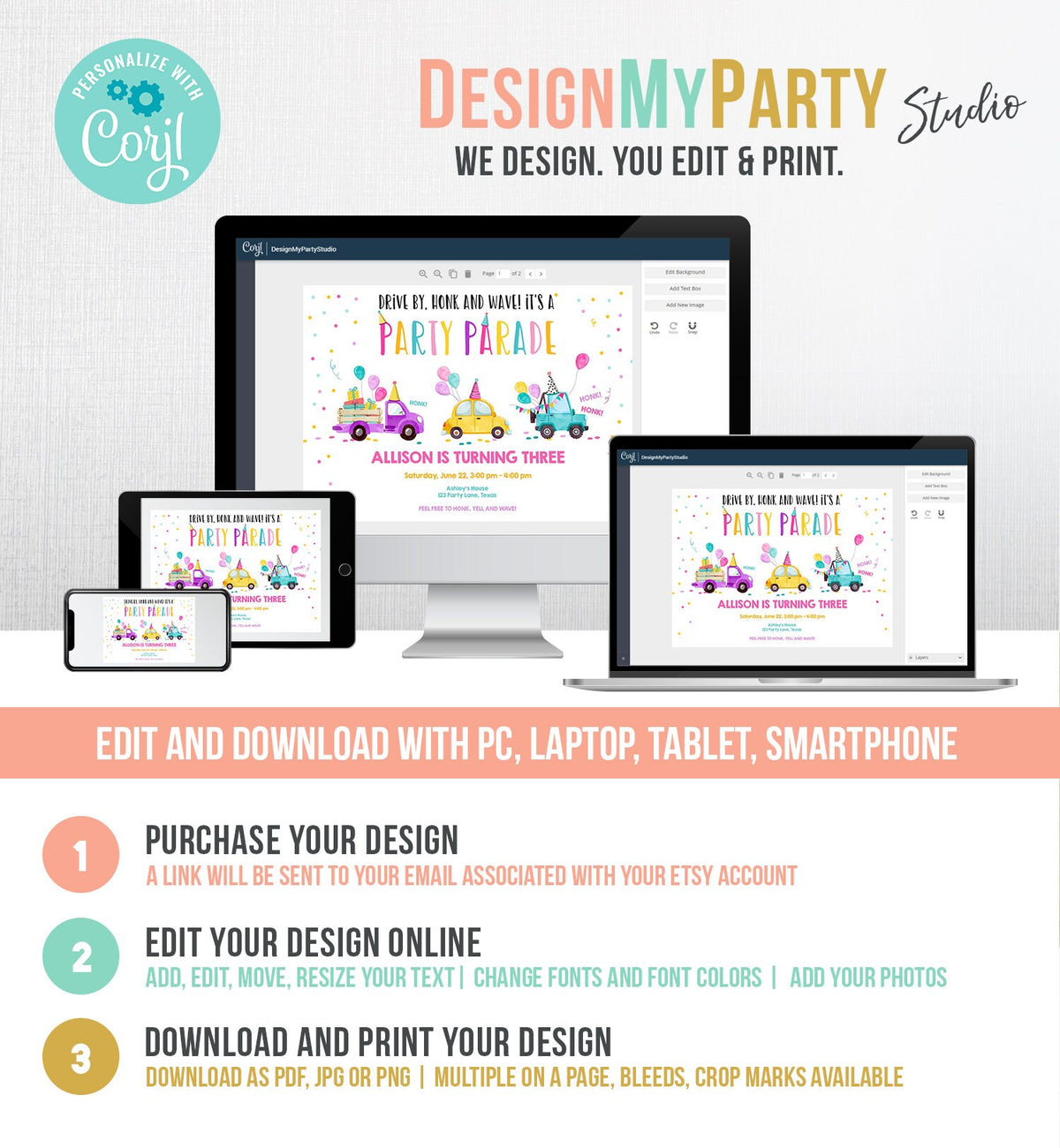 Editable Drive By Birthday Parade Invitation Virtual Party Invite Girl Pink Quarantine Birthday Party Instant Download Digital Corjl 0333