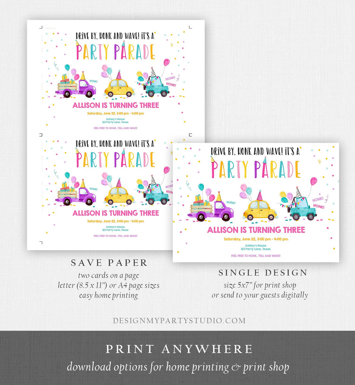 Editable Drive By Birthday Parade Invitation Virtual Party Invite Girl Pink Quarantine Birthday Party Instant Download Digital Corjl 0333