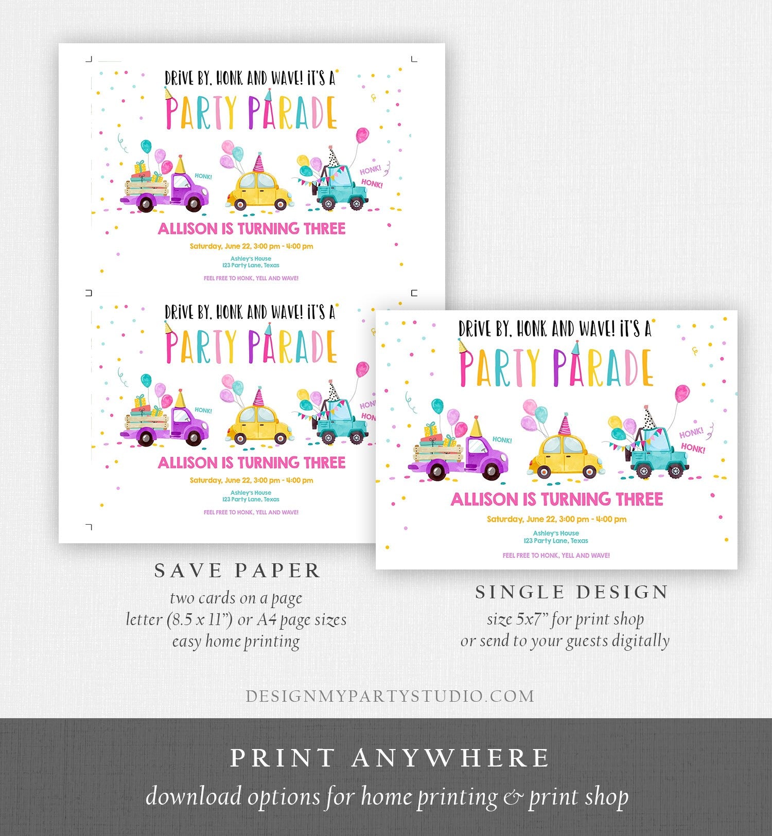 Editable Drive By Birthday Parade Invitation Virtual Party Invite Girl Pink Quarantine Birthday Party Instant Download Digital Corjl 0333