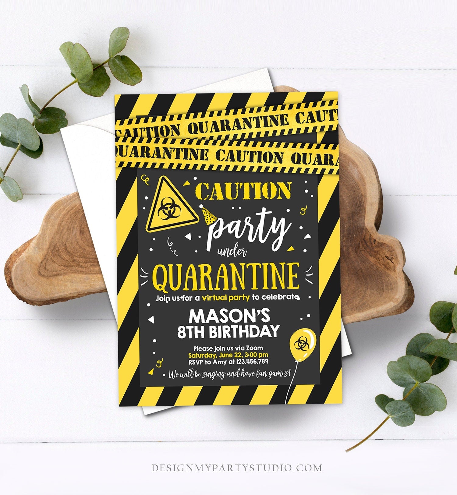 Editable Quarantine Birthday Invitation Virtual Party Quarantine Birthday Party Zoom Birthday Caution Instant Download Digital Corjl 0334