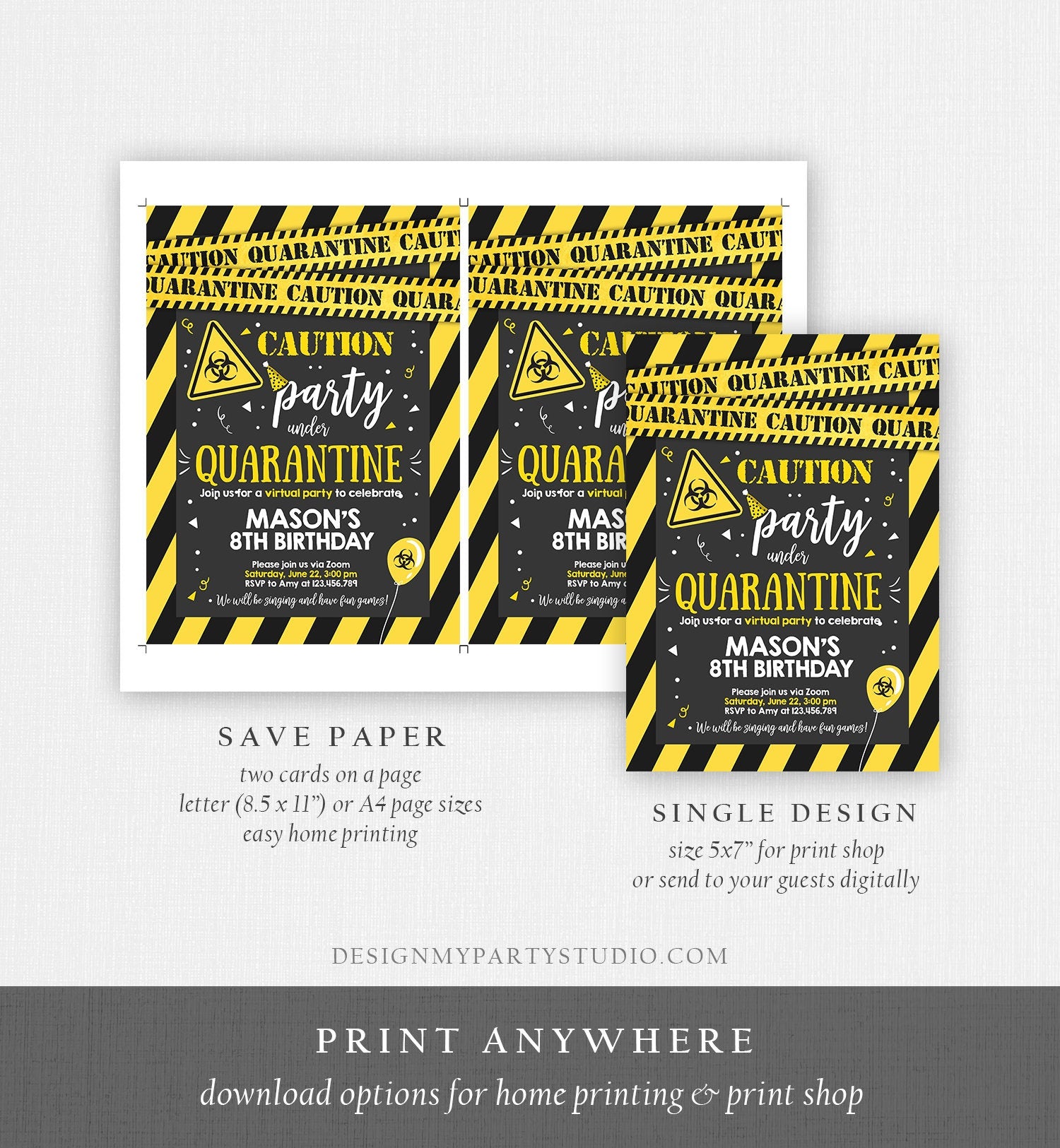 Editable Quarantine Birthday Invitation Virtual Party Quarantine Birthday Party Zoom Birthday Caution Instant Download Digital Corjl 0334