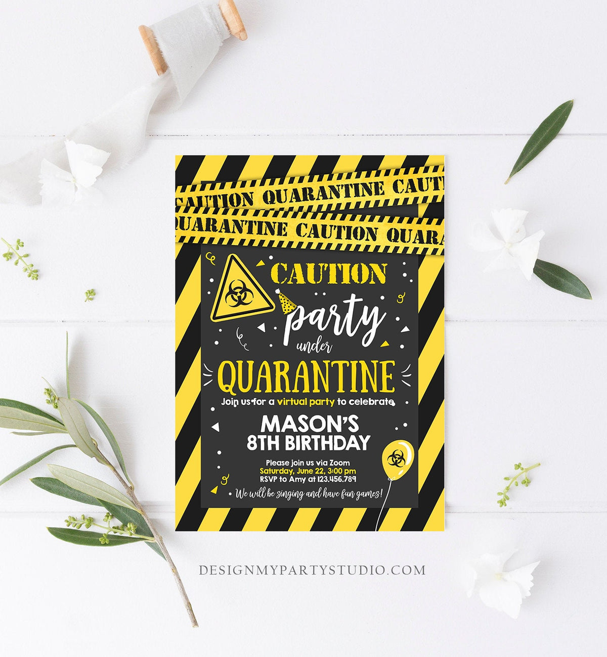 Editable Quarantine Birthday Invitation Virtual Party Quarantine Birthday Party Zoom Birthday Caution Instant Download Digital Corjl 0334