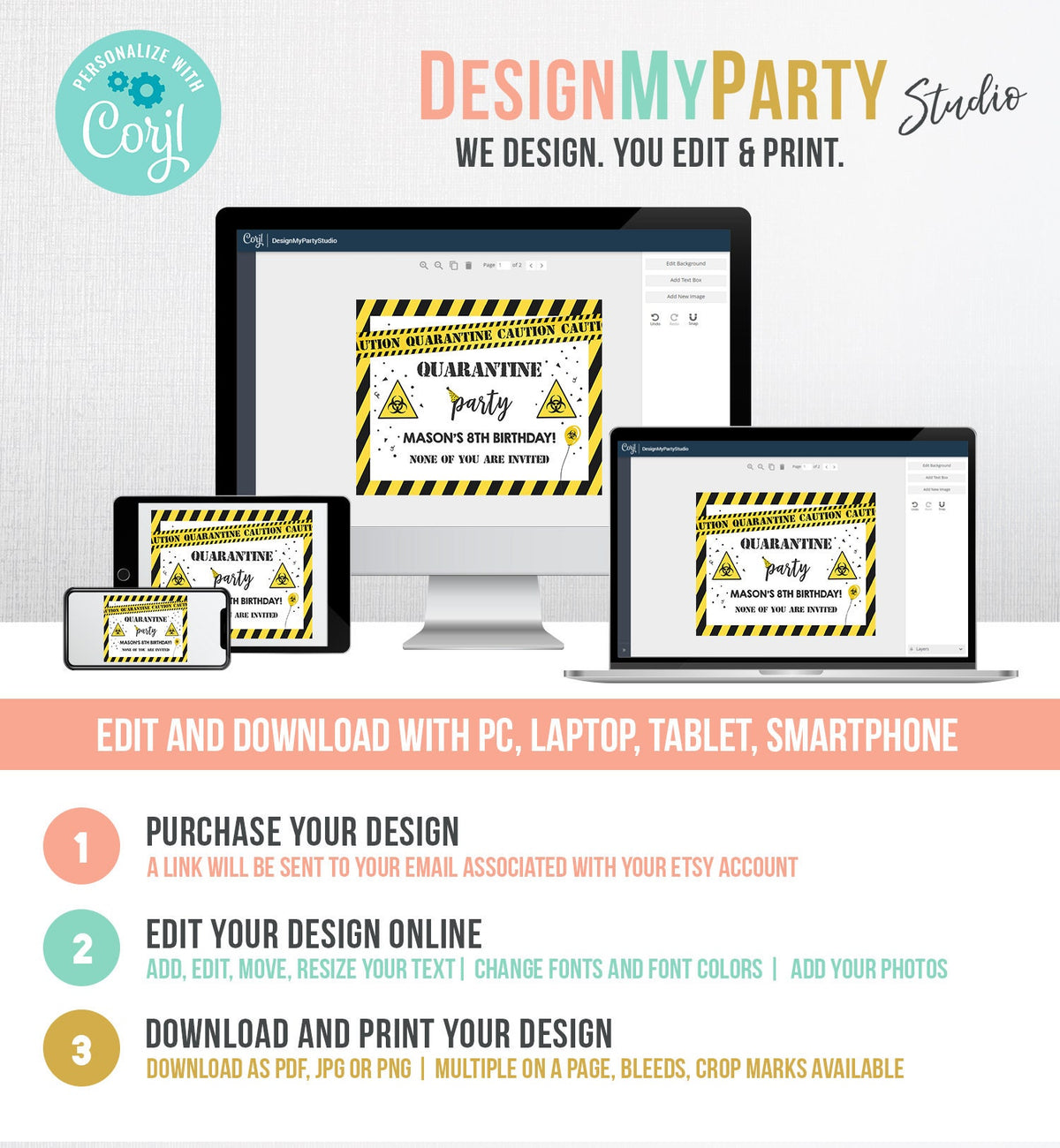 Editable Quarantine Birthday Sign Welcome Quarantine Party Poster Virtual Party Banner None of You Zoom Template PRINTABLE Corjl 0334