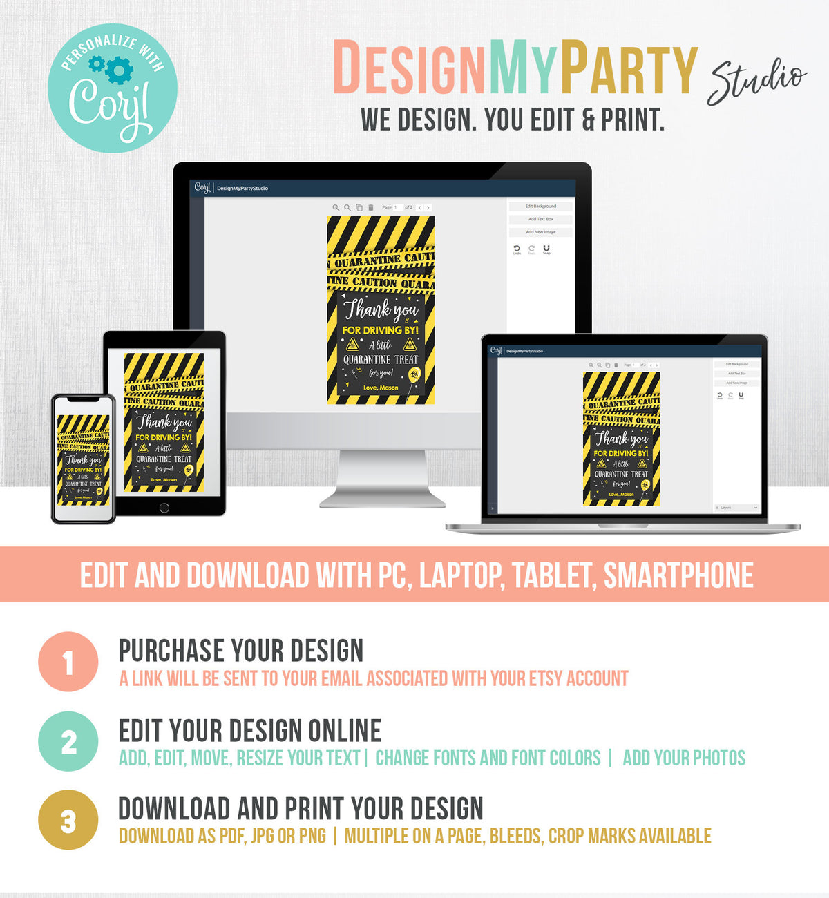 Editable Quarantine Birthday Favor Tags Quarantine Gift Tag Drive By Drive Through Favor Tag No Printable Digital Corjl Template 0334