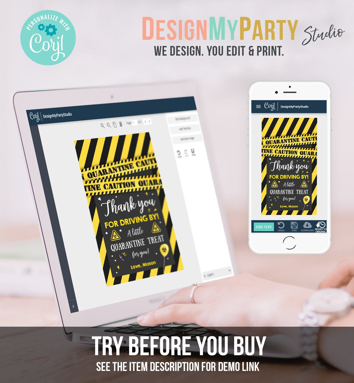 Editable Quarantine Birthday Favor Tags Quarantine Gift Tag Drive By Drive Through Favor Tag No Printable Digital Corjl Template 0334