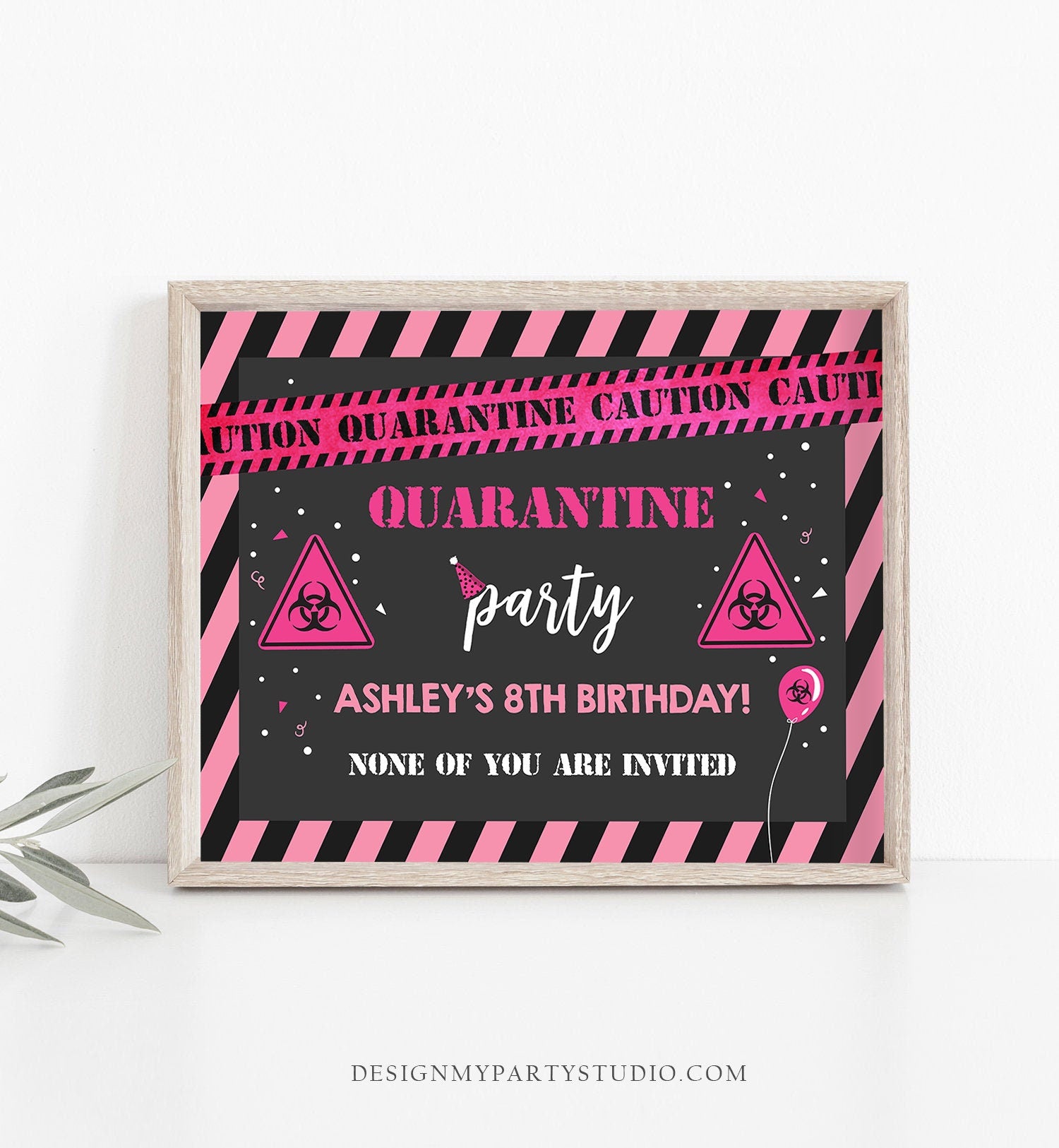 Editable Quarantine Birthday Sign Welcome Girl Quarantine Party Poster Virtual Party Banner Pink Zoom Template PRINTABLE Corjl 0334