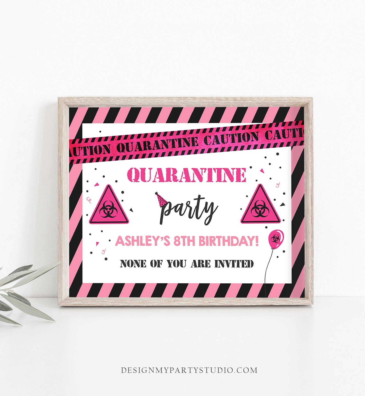 Editable Quarantine Birthday Sign Welcome Girl Quarantine Party Poster Virtual Party Banner Pink Zoom Template PRINTABLE Corjl 0334