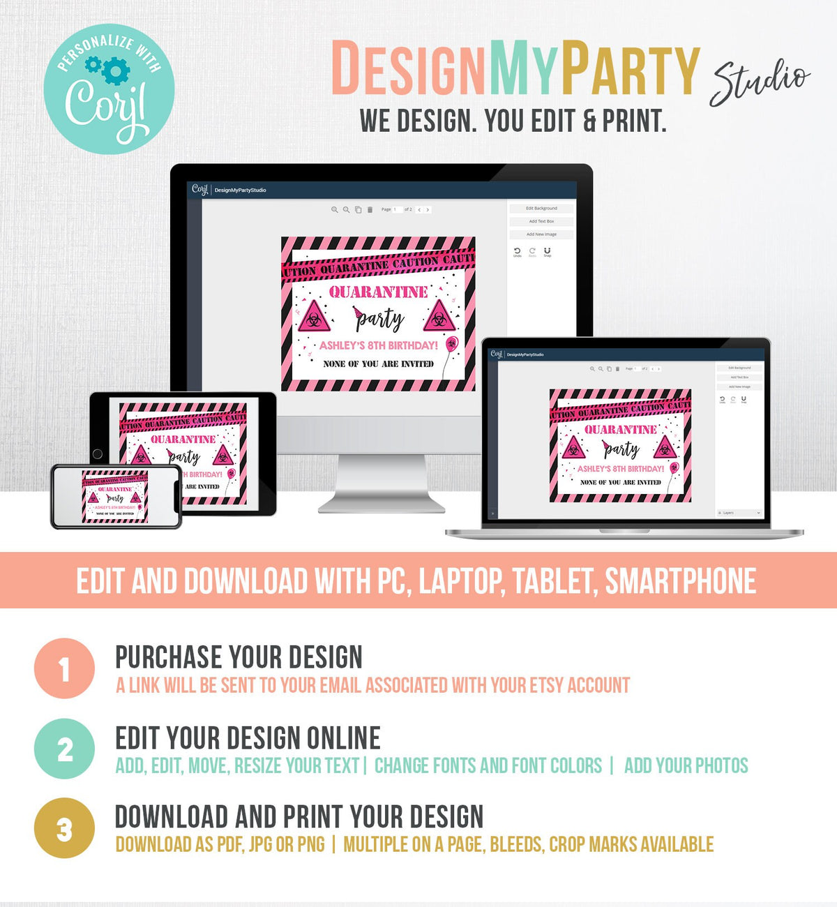 Editable Quarantine Birthday Sign Welcome Girl Quarantine Party Poster Virtual Party Banner Pink Zoom Template PRINTABLE Corjl 0334