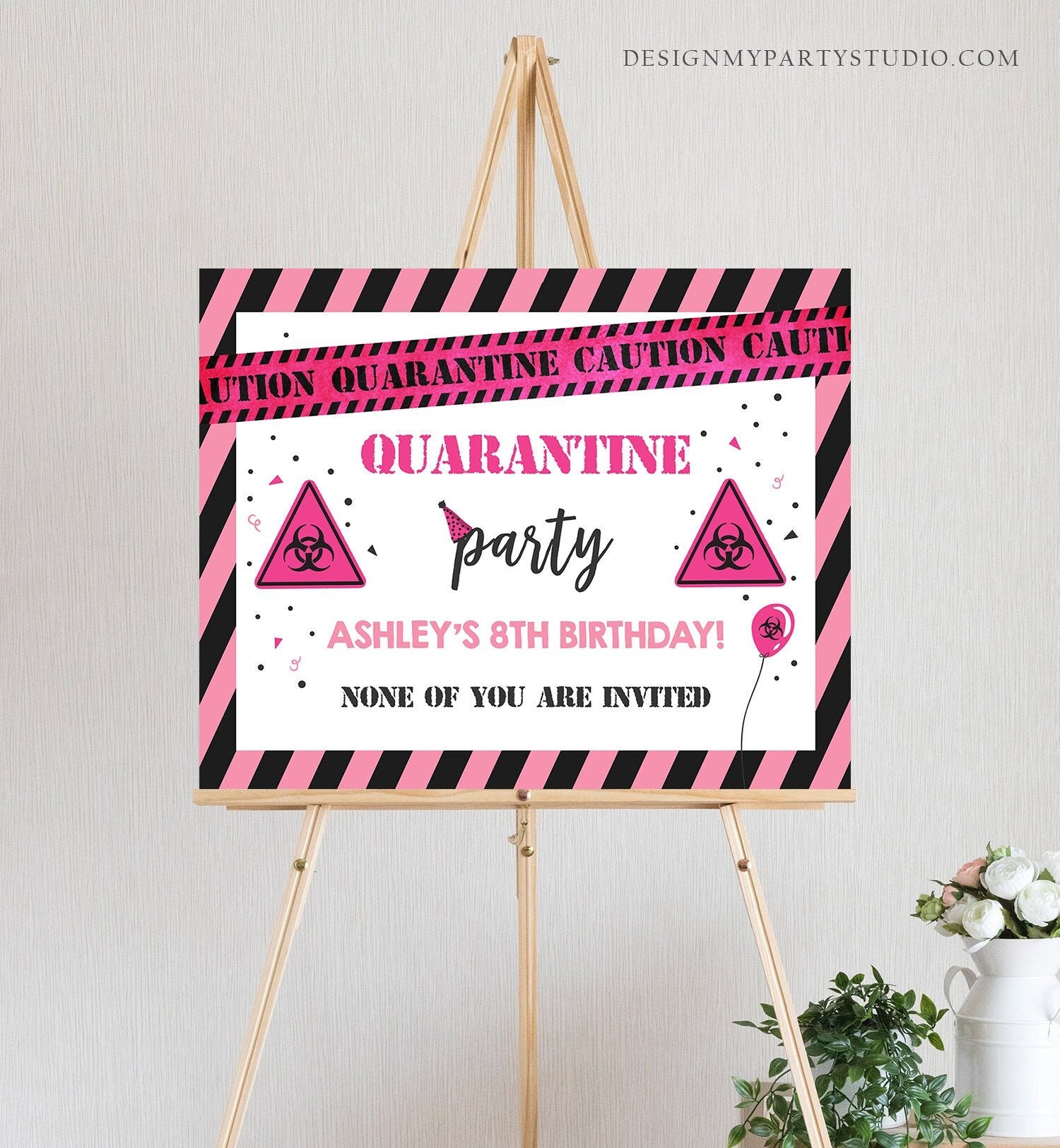 Editable Quarantine Birthday Sign Welcome Girl Quarantine Party Poster Virtual Party Banner Pink Zoom Template PRINTABLE Corjl 0334