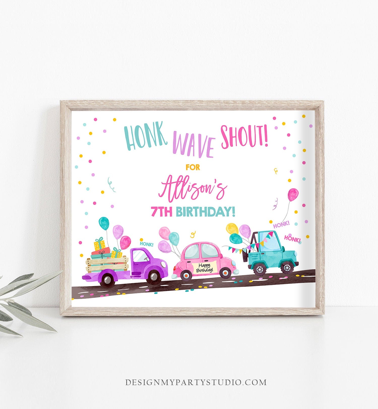 Editable Drive By Birthday Sign Welcome Girl Quarantine Party Poster Honk Wave Birthday Parade Sign Pink Zoom Template PRINTABLE Corjl 0333
