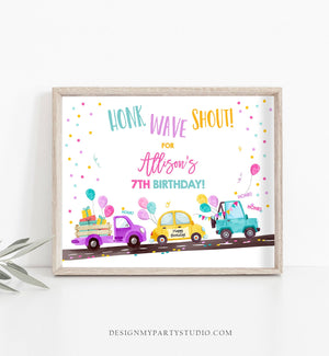 Editable Drive By Birthday Sign Welcome Girl Quarantine Party Poster Honk Wave Birthday Parade Sign Pink Zoom Template PRINTABLE Corjl 0333