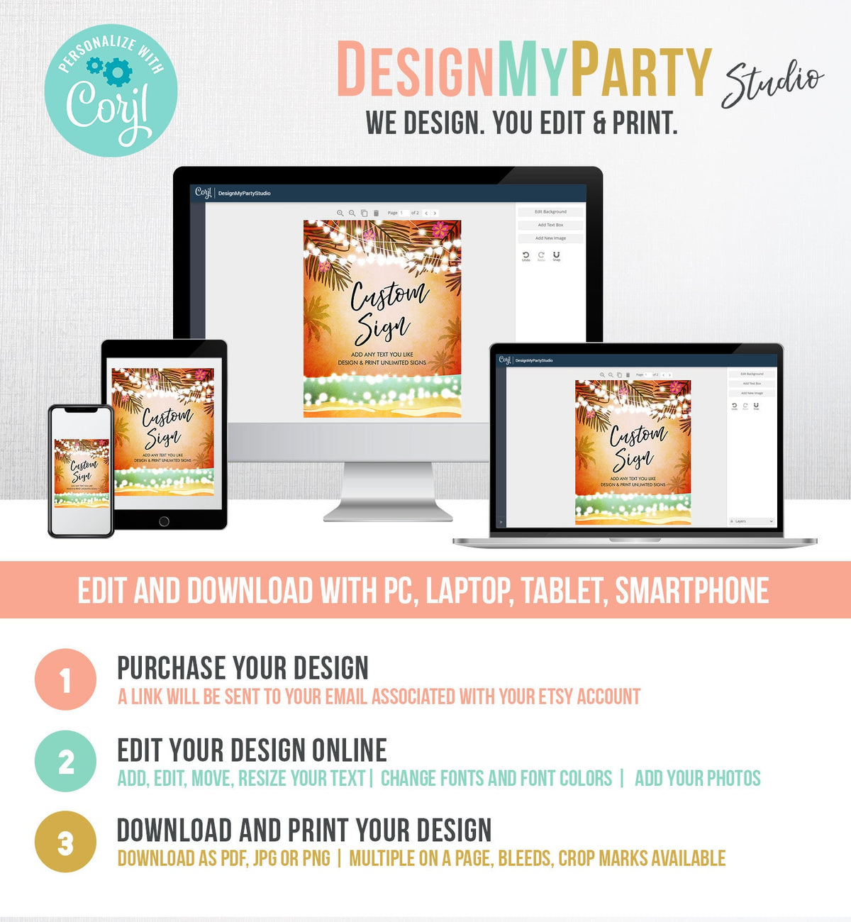 Editable Custom Sign Tropical Beach Birthday Table Sign Havana Cuban Palm Sea Dancing Party Decoration 8x10 Corjl Template Printable 0287