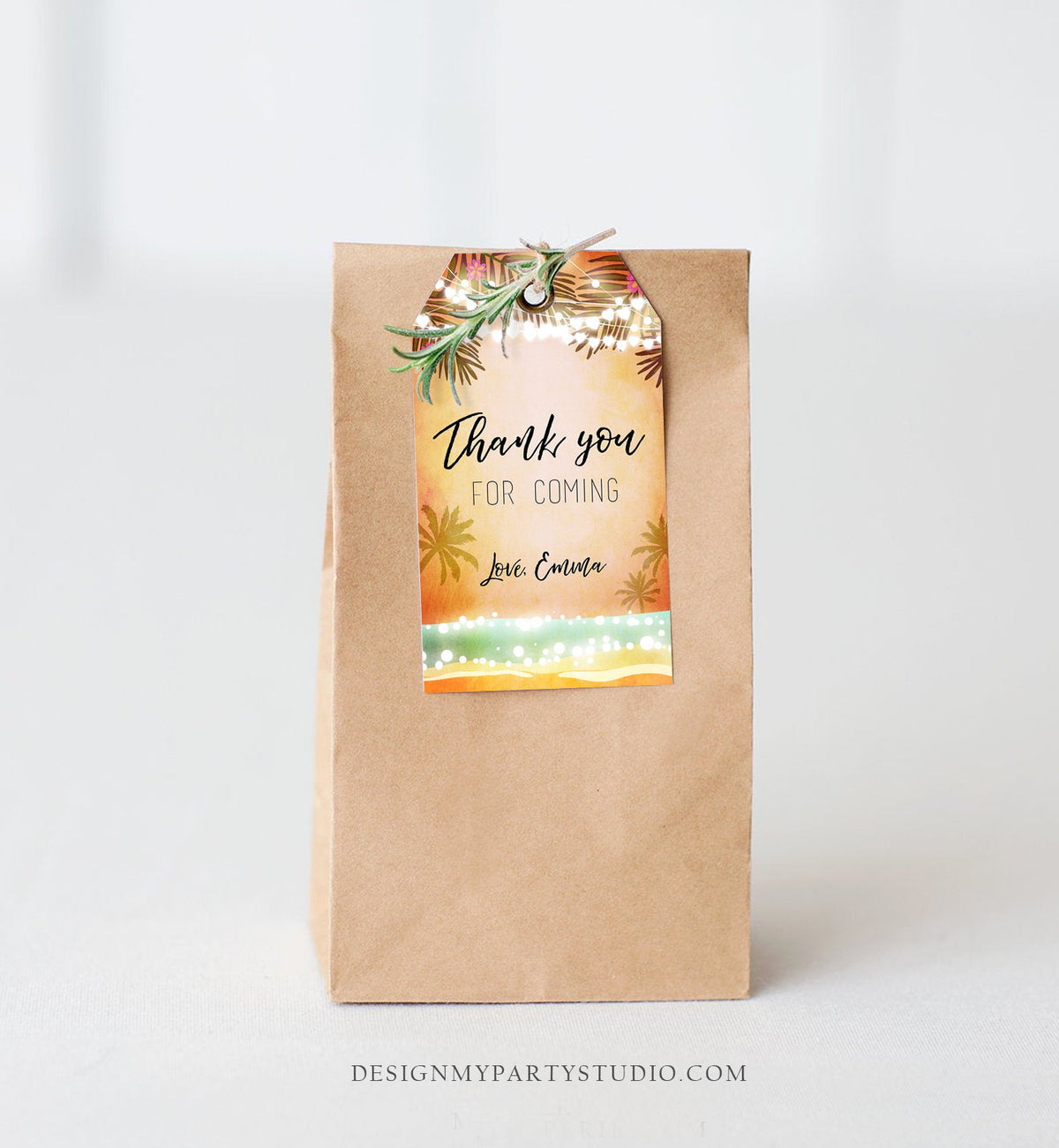 Editable Tropical Havana Favor Tags Thank You Tag Birthday Bridal Shower Cuban Sea Beach Dancing Party Palm Pink Orange Corjl Template 0176