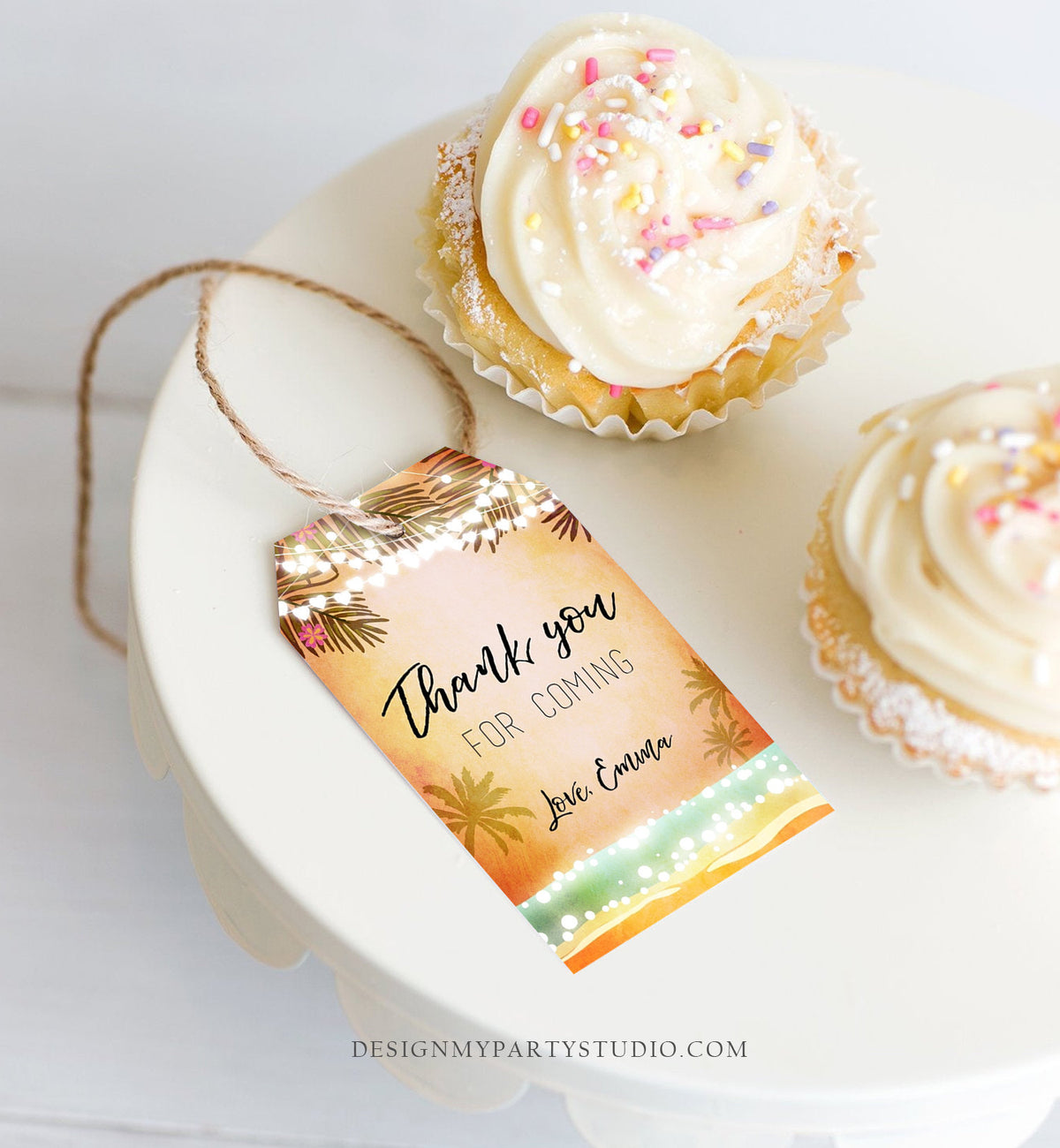 Editable Tropical Havana Favor Tags Thank You Tag Birthday Bridal Shower Cuban Sea Beach Dancing Party Palm Pink Orange Corjl Template 0176